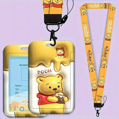 Disney Mickey Mouse 3D Lanyard ID Holder - Durable PVC, Anti-Lost Neck Bag with Protective Case - Adorable Cartoon Design for Men