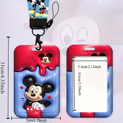 Disney Mickey Mouse 3D Lanyard ID Holder - Durable PVC, Anti-Lost Neck Bag with Protective Case - Adorable Cartoon Design for Men