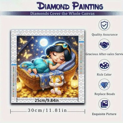 [Sous licence Disney] 1 pièce La lampe divine d'Aladdin Kit de peinture diamant 5D, Foret rond d'art diamant pour la décoration murale adulte 30 * 30cm (11.8 * 11.8 pouces)
