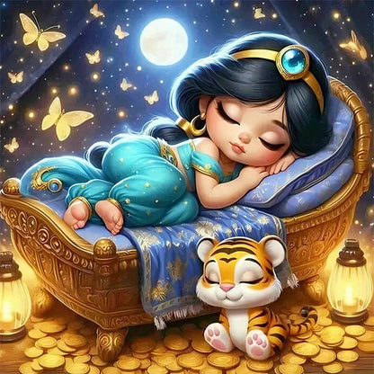 [Sous licence Disney] 1 pièce La lampe divine d'Aladdin Kit de peinture diamant 5D, Foret rond d'art diamant pour la décoration murale adulte 30 * 30cm (11.8 * 11.8 pouces)