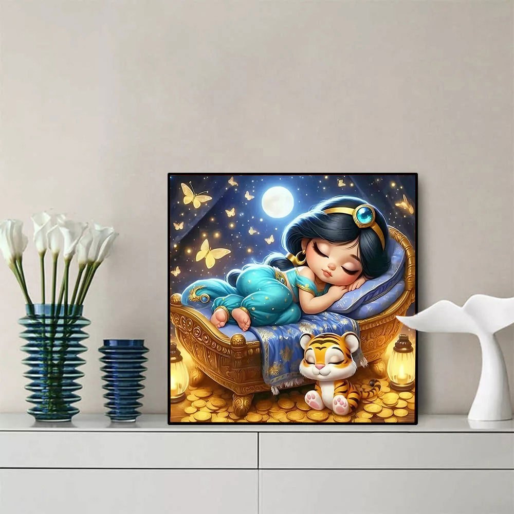 [Sous licence Disney] 1 pièce La lampe divine d'Aladdin Kit de peinture diamant 5D, Foret rond d'art diamant pour la décoration murale adulte 30 * 30cm (11.8 * 11.8 pouces)