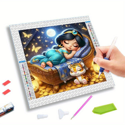 [Disney Authorized ] 1pc Aladdin's Divine Lamp 5D Diamond Painting Set, Diamond Art Round Drill DIY for Adult Wall Decoration 11.8 * 11.8 Inches (30 * 30cm)