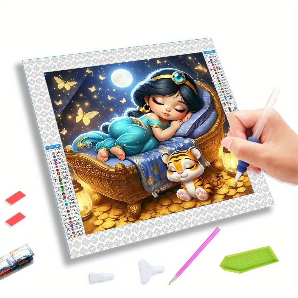 [Sous licence Disney] 1 pièce La lampe divine d'Aladdin Kit de peinture diamant 5D, Foret rond d'art diamant pour la décoration murale adulte 30 * 30cm (11.8 * 11.8 pouces)