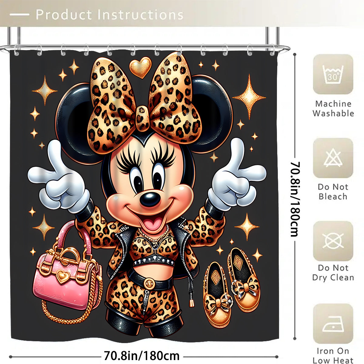 Disney Minnie Mouse Family Bathroom Set: Includes 12 Free Hooks, Shower Curtain, Rug, Toilet Seat Cover, and U-Shaped Mat - Complete Bathroom Accessories Kit for Modern Decor