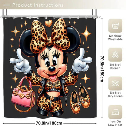 Disney Minnie Mouse Family Bathroom Set: Includes 12 Free Hooks, Shower Curtain, Rug, Toilet Seat Cover, and U-Shaped Mat - Complete Bathroom Accessories Kit for Modern Decor