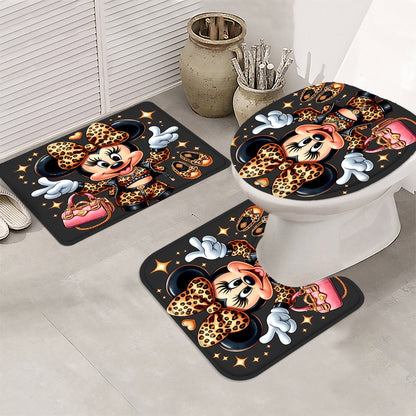 Disney Minnie Mouse Family Bathroom Set: Includes 12 Free Hooks, Shower Curtain, Rug, Toilet Seat Cover, and U-Shaped Mat - Complete Bathroom Accessories Kit for Modern Decor