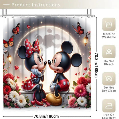 Disney Mickey Mouse Family Bathroom Set - Complete Set Includes 1/4 Pcs Shower Curtain, 12 Hooks, Non-Slip Mat, Toilet Seat Cover, And U-Shaped Cushion - Perfect for Modern Decorating