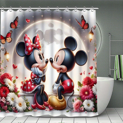 Disney Mickey Mouse Family Bathroom Set - Complete Set Includes 1/4 Pcs Shower Curtain, 12 Hooks, Non-Slip Mat, Toilet Seat Cover, And U-Shaped Cushion - Perfect for Modern Decorating
