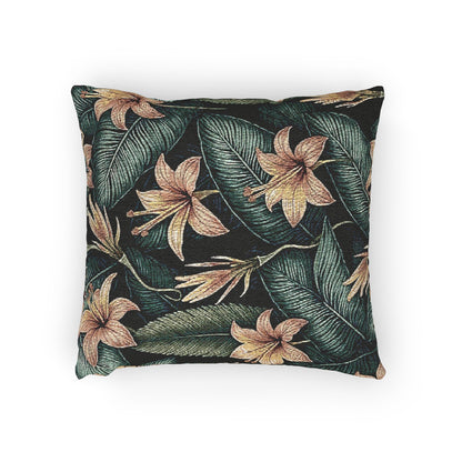 Tropical Lily Pattern Woven Pillow | Botanical Floral Throw Pillow