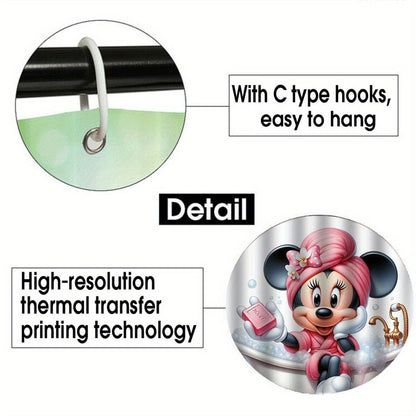 Disney Mickey and Minnie Mouse 4-Piece Shower Curtain Set with 12 Hooks - Waterproof Shower Curtain, Non-Slip Bath Mat, Toilet Seat Cover, and U-Shaped Rug - Machine Washable Bathroom Cartoon Decoration Set