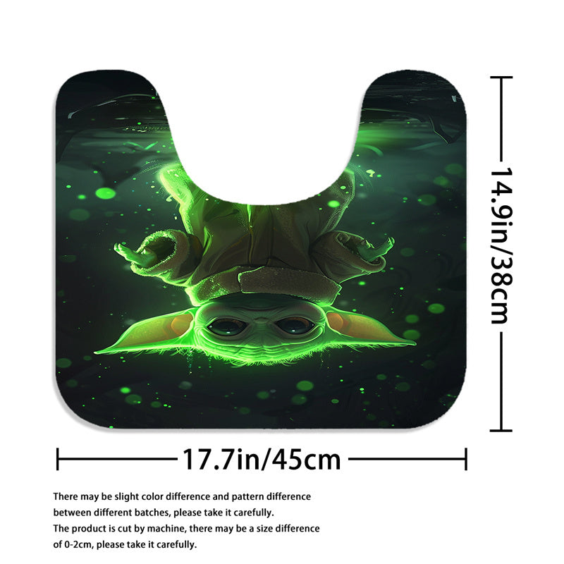 4Pcs/1set Disney Star Wars Baby Yoda The Mandalorian Shower Curtain Set - 12 Hook Waterproof Shower Curtain With Anti-Slip Rug Toilet Seat Cover Mat And U-Shaped Mat - Complete Bathroom Accessories Kit For Modern Decor