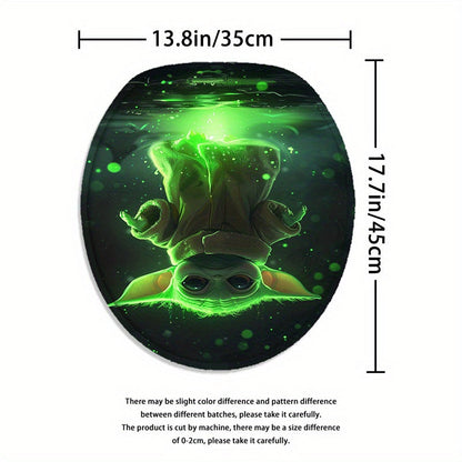 4Pcs/1set Disney Star Wars Baby Yoda The Mandalorian Shower Curtain Set - 12 Hook Waterproof Shower Curtain With Anti-Slip Rug Toilet Seat Cover Mat And U-Shaped Mat - Complete Bathroom Accessories Kit For Modern Decor