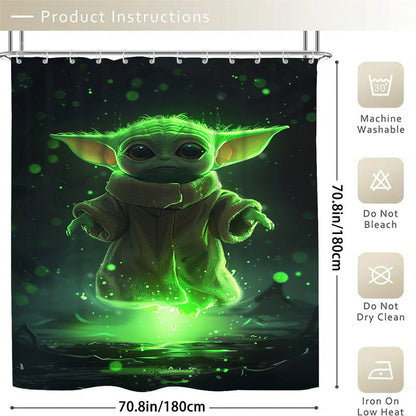 4Pcs/1set Disney Star Wars Baby Yoda The Mandalorian Shower Curtain Set - 12 Hook Waterproof Shower Curtain With Anti-Slip Rug Toilet Seat Cover Mat And U-Shaped Mat - Complete Bathroom Accessories Kit For Modern Decor