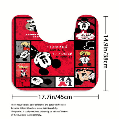 4pcs Disney Mickey Mouse Deluxe Shower Curtain Set - Waterproof, Machine Washable, Non-Slip Bathroom Accessories with 12 Hooks, U-Shaped Toilet Rug, and Toilet Lid Cover for a Fun and Safe Bathing Experience