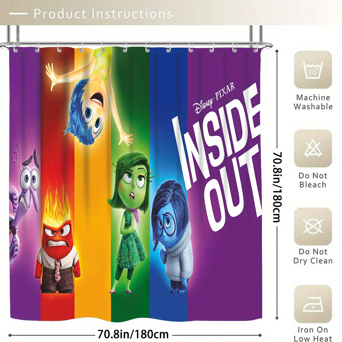 4pcs/1set Disney Brainstorming Team Shower Curtain Set -4-piece Set With 12 Hooks, Waterproof And Non Slip Bath Mat, Toilet Lid, And U-shaped Carpet - Fashionable Bathroom Decoration Set