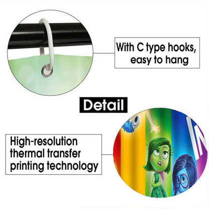 4pcs/1set Disney Brainstorming Team Shower Curtain Set -4-piece Set With 12 Hooks, Waterproof And Non Slip Bath Mat, Toilet Lid, And U-shaped Carpet - Fashionable Bathroom Decoration Set