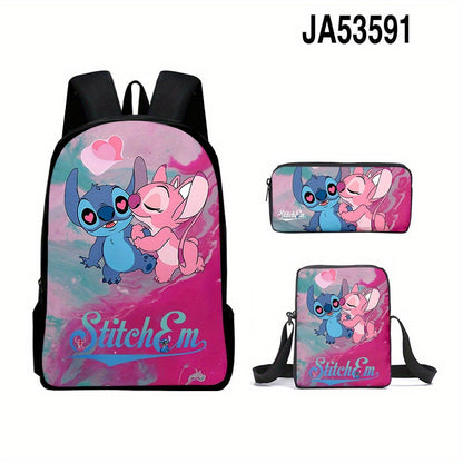 Ensemble de 3 sacs à dos Disney Stitch - Tissu Oxford durable, sac à bandoulière tendance et trousse pour l'école/l'université - Adorable et résistant
