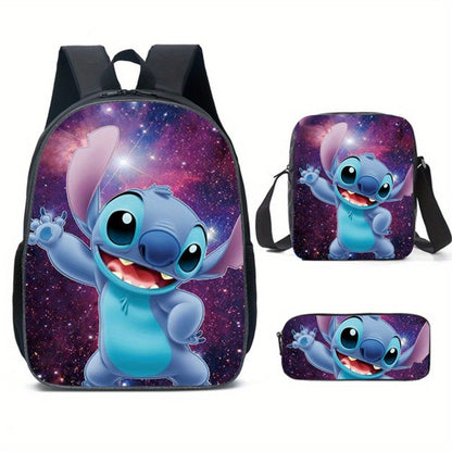 Ensemble de 3 sacs à dos Disney Stitch - Tissu Oxford durable, sac à bandoulière tendance et trousse pour l'école/l'université - Adorable et résistant