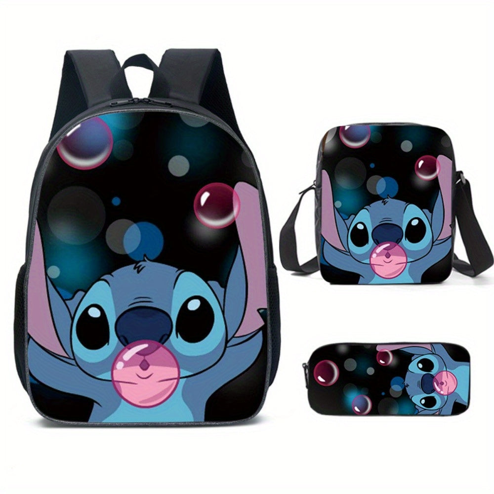 Ensemble de 3 sacs à dos Disney Stitch - Tissu Oxford durable, sac à bandoulière tendance et trousse pour l'école/l'université - Adorable et résistant