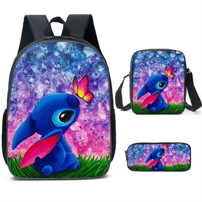 Ensemble de 3 sacs à dos Disney Stitch - Tissu Oxford durable, sac à bandoulière tendance et trousse pour l'école/l'université - Adorable et résistant