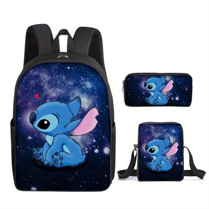 Ensemble de 3 sacs à dos Disney Stitch - Tissu Oxford durable, sac à bandoulière tendance et trousse pour l'école/l'université - Adorable et résistant