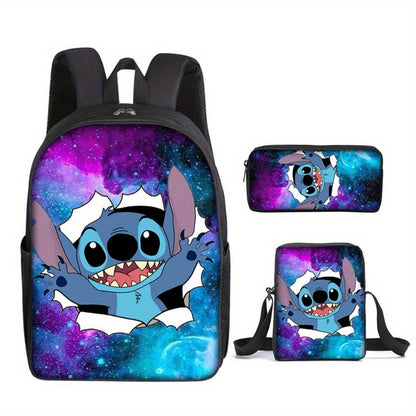 Ensemble de 3 sacs à dos Disney Stitch - Tissu Oxford durable, sac à bandoulière tendance et trousse pour l'école/l'université - Adorable et résistant