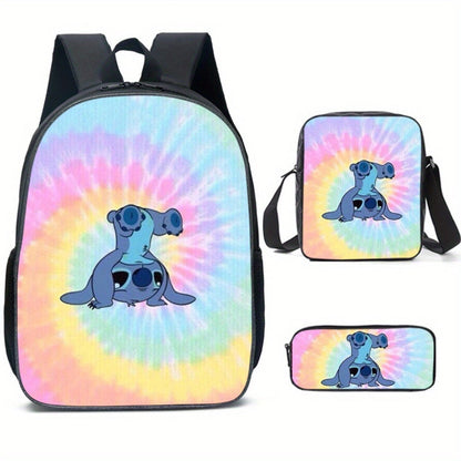 Ensemble de 3 sacs à dos Disney Stitch - Tissu Oxford durable, sac à bandoulière tendance et trousse pour l'école/l'université - Adorable et résistant