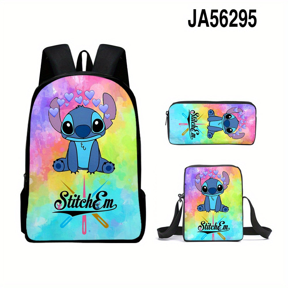 Ensemble de 3 sacs à dos Disney Stitch - Tissu Oxford durable, sac à bandoulière tendance et trousse pour l'école/l'université - Adorable et résistant
