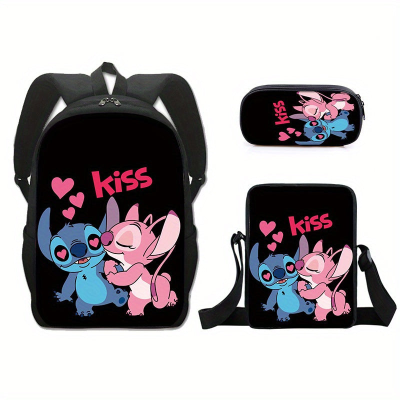 Ensemble de 3 sacs à dos Disney Stitch - Tissu Oxford durable, sac à bandoulière tendance et trousse pour l'école/l'université - Adorable et résistant