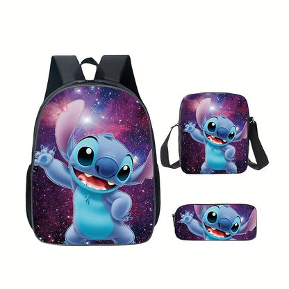 Ensemble de 3 sacs à dos Disney Stitch - Tissu Oxford durable, sac à bandoulière tendance et trousse pour l'école/l'université - Adorable et résistant