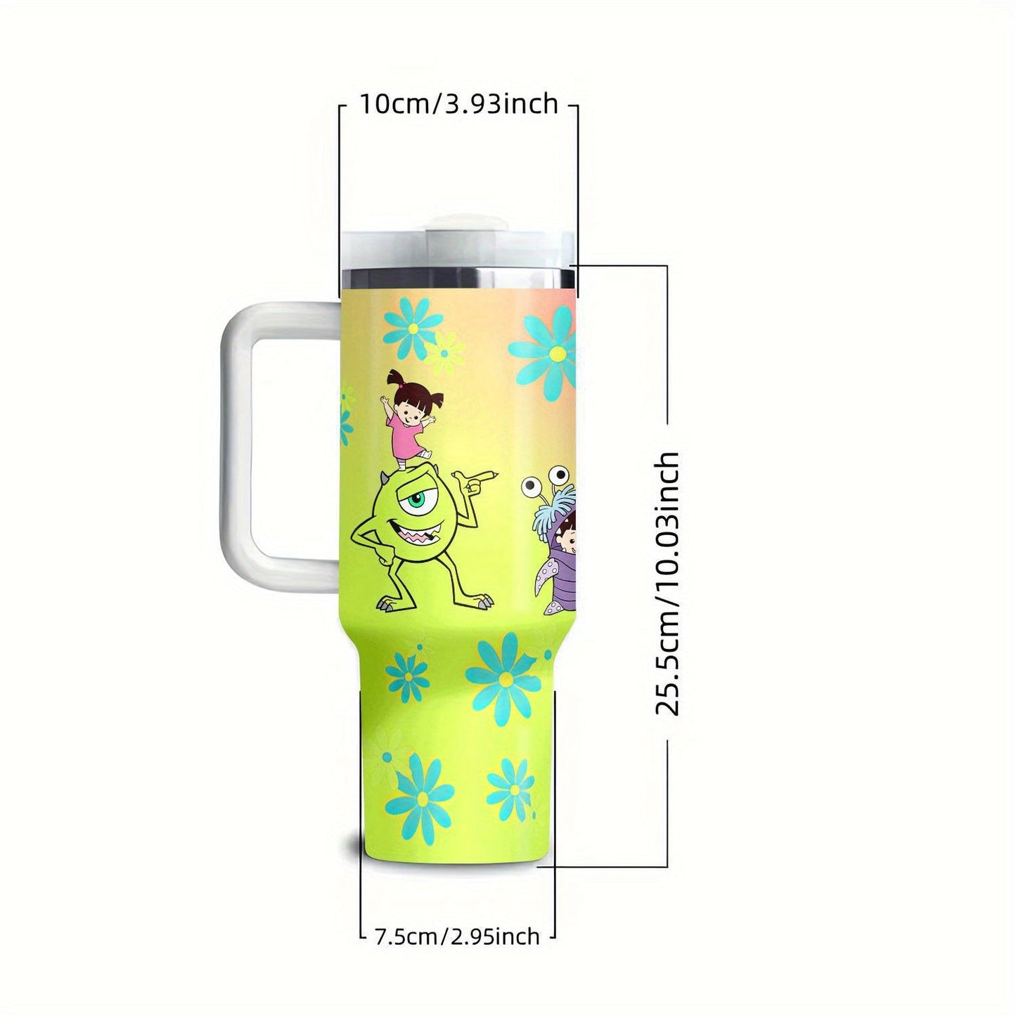Disney Monsters, Inc 40oz Insulated Travel Mug - Stainless Steel with Handle, Lid & Straw | Perfect for Fitness, Car, and Gifts for Family & Friends | Ideal for Christmas, Halloween, Birthdays