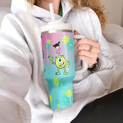 Disney Monstres & Cie Tasse de voyage isotherme 1,2 L - Acier inoxydable avec poignée, couvercle et paille | Parfaite pour le sport, la voiture et comme cadeau pour la famille et les amis | Idéale pour Noël, Halloween, les anniversaires