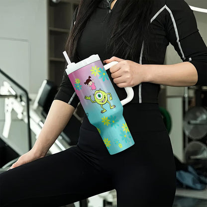 Disney Monstres & Cie Tasse de voyage isotherme 1,2 L - Acier inoxydable avec poignée, couvercle et paille | Parfaite pour le sport, la voiture et comme cadeau pour la famille et les amis | Idéale pour Noël, Halloween, les anniversaires