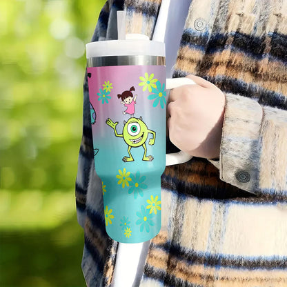 Disney Monstres & Cie Tasse de voyage isotherme 1,2 L - Acier inoxydable avec poignée, couvercle et paille | Parfaite pour le sport, la voiture et comme cadeau pour la famille et les amis | Idéale pour Noël, Halloween, les anniversaires