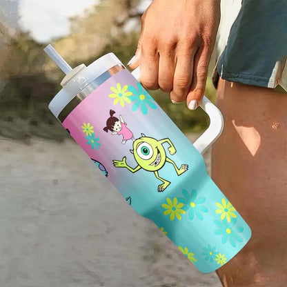 Disney Monstres & Cie Tasse de voyage isotherme 1,2 L - Acier inoxydable avec poignée, couvercle et paille | Parfaite pour le sport, la voiture et comme cadeau pour la famille et les amis | Idéale pour Noël, Halloween, les anniversaires