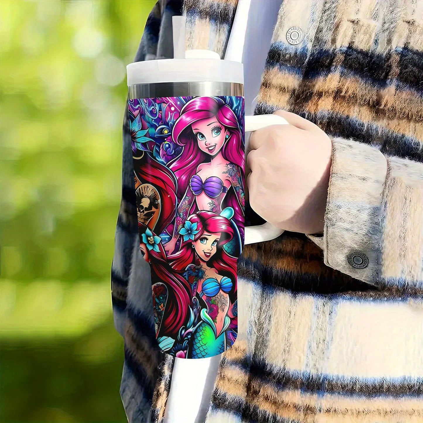 Disney The Little Mermaid 40Oz Stainless Steel Tumbler With Lid & Straw - Cute Cartoon Design, Perfect For Hot & Cold Drinks, Ideal For Car, Travel, Office, And Home Use - Great Christmas, Halloween, Birthday Gift