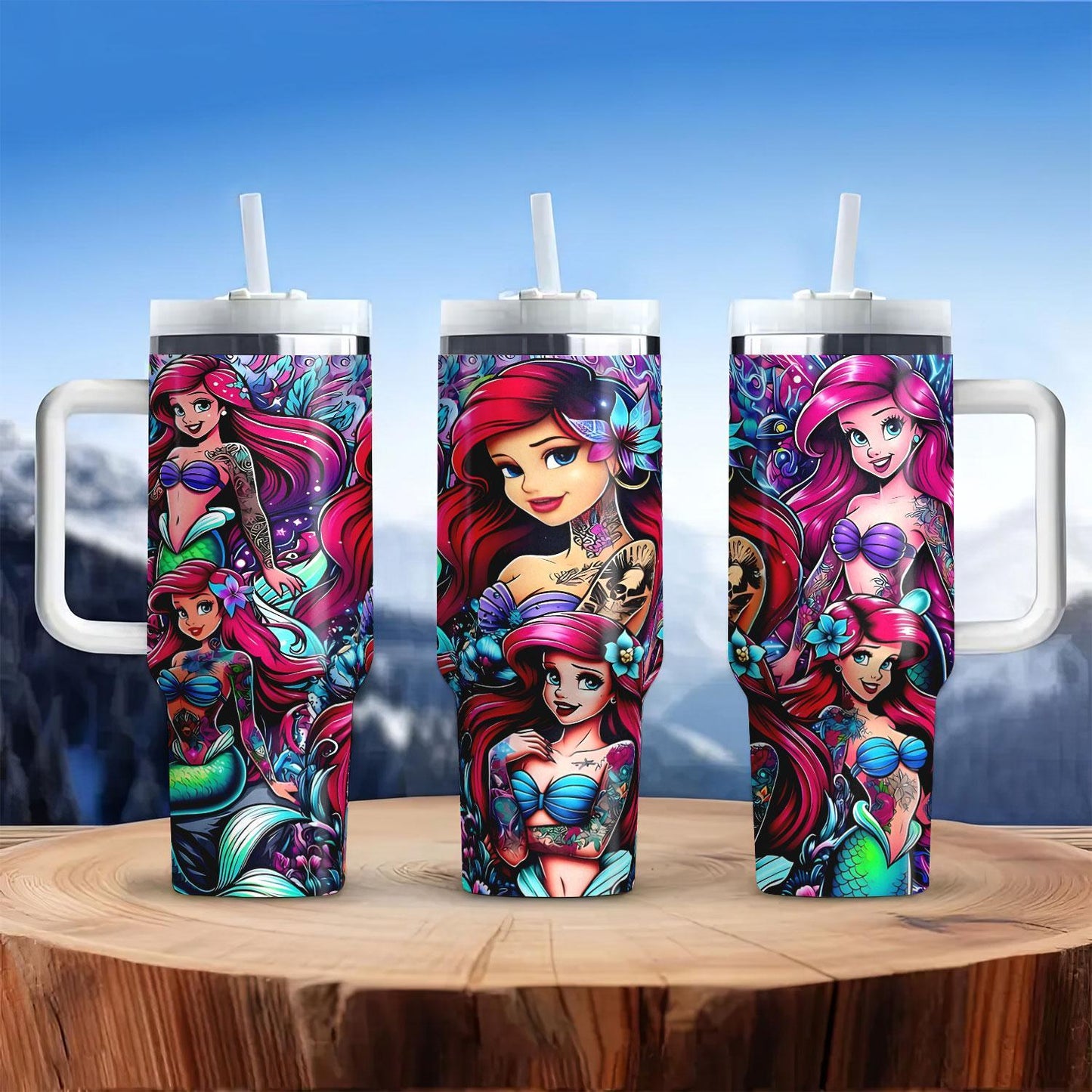 Disney The Little Mermaid 40Oz Stainless Steel Tumbler With Lid & Straw - Cute Cartoon Design, Perfect For Hot & Cold Drinks, Ideal For Car, Travel, Office, And Home Use - Great Christmas, Halloween, Birthday Gift