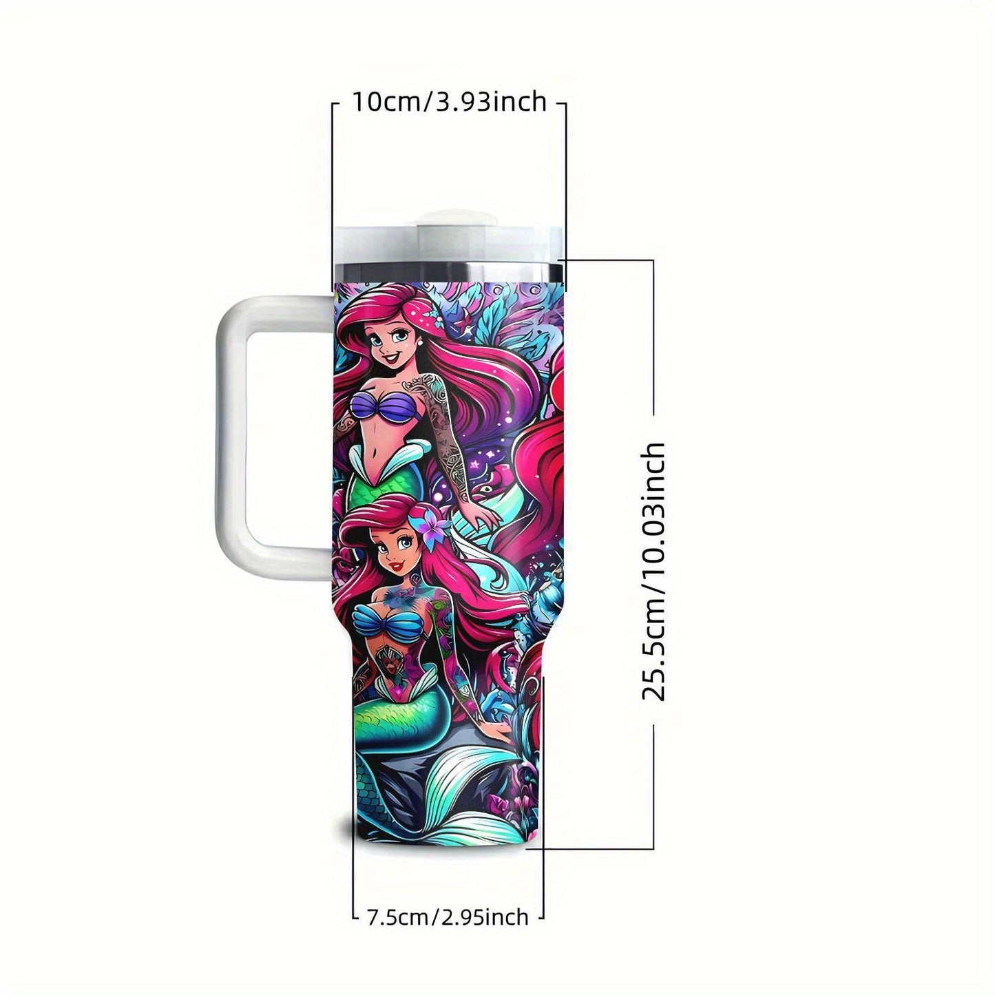 Disney The Little Mermaid 40Oz Stainless Steel Tumbler With Lid & Straw - Cute Cartoon Design, Perfect For Hot & Cold Drinks, Ideal For Car, Travel, Office, And Home Use - Great Christmas, Halloween, Birthday Gift
