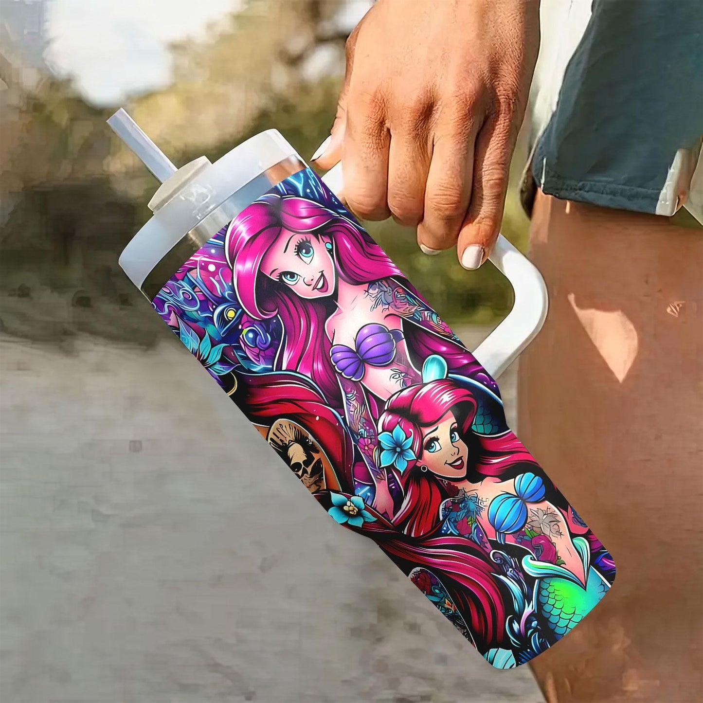 Disney The Little Mermaid 40Oz Stainless Steel Tumbler With Lid & Straw - Cute Cartoon Design, Perfect For Hot & Cold Drinks, Ideal For Car, Travel, Office, And Home Use - Great Christmas, Halloween, Birthday Gift