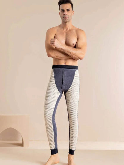 Men's Cotton Pants Graphene Waist Support Fleece-lined Long John Loungewear Sleepwear