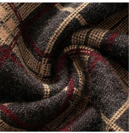 Women Plaid Big Hem Wool Midi Skirt