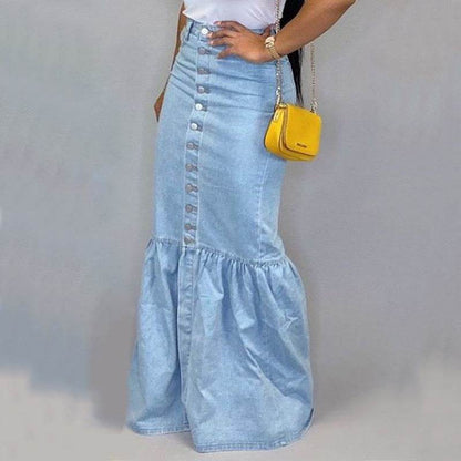 Women's Slim-fit Peplum Patchwork Long Denim Skirt fish tail style Jeans Skirt