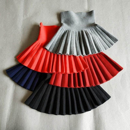 Girls Autumn Clothing Knitted Skirt High Waist Pleated Mini Skirt