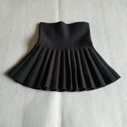 Girls Autumn Clothing Knitted Skirt High Waist Pleated Mini Skirt
