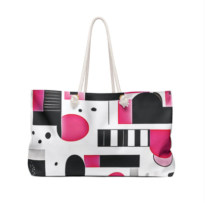 Pink Black Geometric Weekender Bag | Abstract Shapes Large Tote Bag