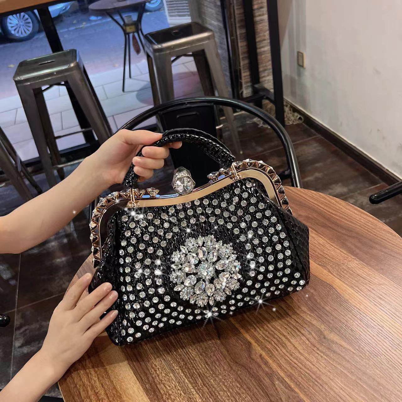 Sac à Main Bandoulière de Luxe Grande Capacité Incrusté de Diamants pour Femme