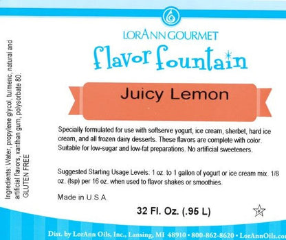 Juicy Lemon Flavor Fountain - 4 oz. - 32 oz. - Ice Cream and Beverage Flavors - LorAnn Oils - Canadian Distribution - Ships Free Within Canada on Orders Above CAD $199