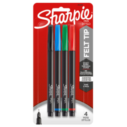 Stylos Sharpie, Feutre, Pointe fine (0,4 mm), Couleurs assorties, Lot de 4