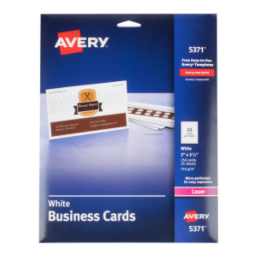 5371 CARTES DE VISITE PRÉ-DÉCOUPÉES, BLANCHES, 2 PO X 3 1/2 PO, 25 FEUILLES