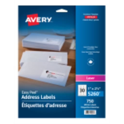 5260 WHITE, EASY PEEL, 2 5/8" X 1", PERMANENT,  25 SHEETS/EN